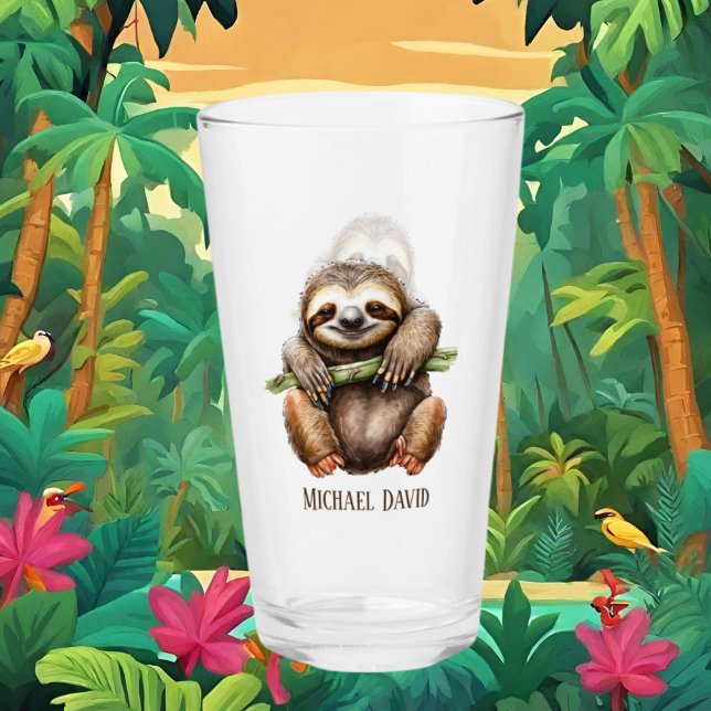 Cute sloth lovers add name glass (Creator Uploaded)