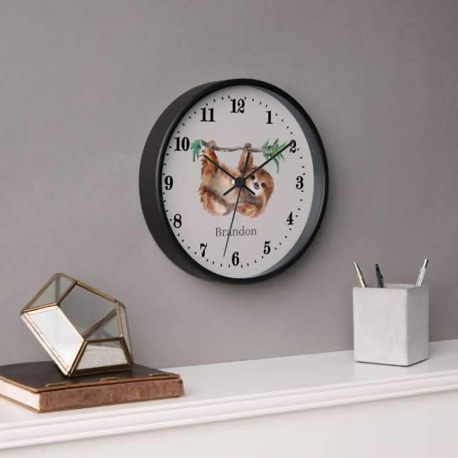 cute sloth lovers add name Large Clock  (Office)