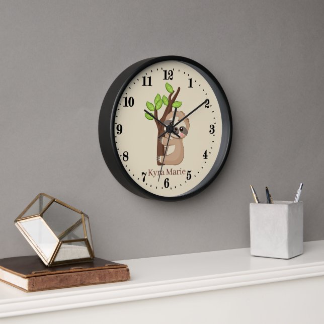cute sloth lovers animal add name Large Clock (Office)