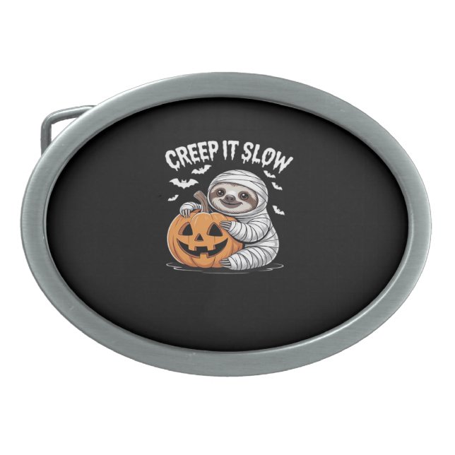 Cute Sloth Lovers Funny Halloween Pumpkin Essentia Belt Buckle (Front)