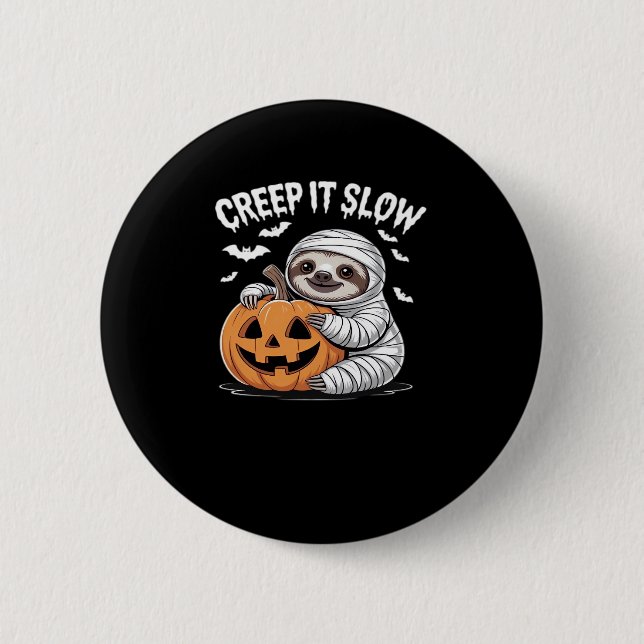 Cute Sloth Lovers Funny Halloween Pumpkin Essentia Button (Front)