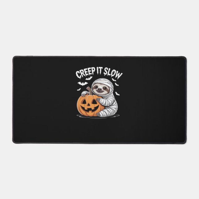 Cute Sloth Lovers Funny Halloween Pumpkin Essentia Desk Mat (Front)
