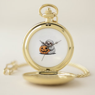 Cute Sloth Lovers Funny Halloween Pumpkin Essentia Pocket Watch