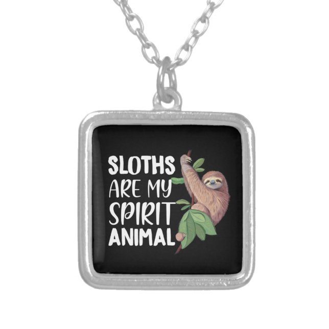 cute sloth lovers spirit animal silver plated necklace (Front)
