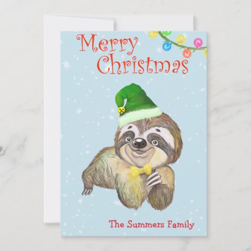 Cute Sloth Merry Christmas Holiday Card