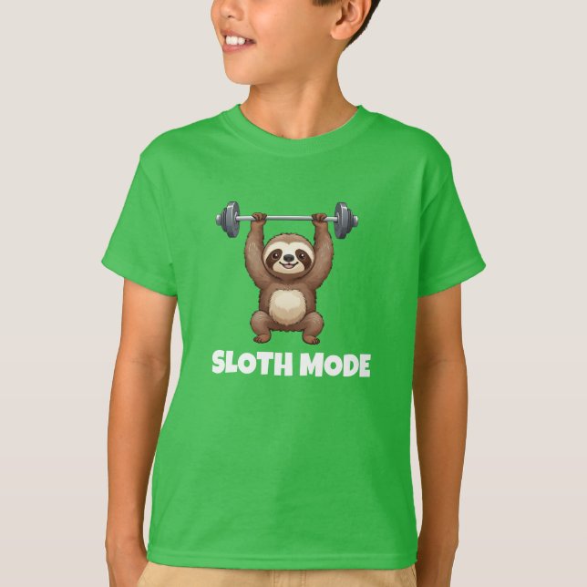 Cute Sloth Mode Cartoon Kids Green T-Shirt (Front)