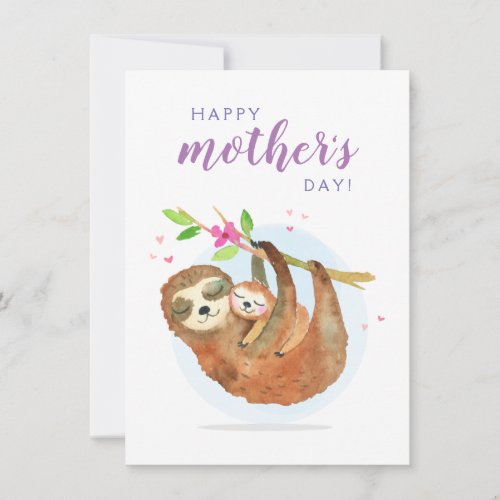 Cute Sloth Mom Baby Happy Mothers Day card