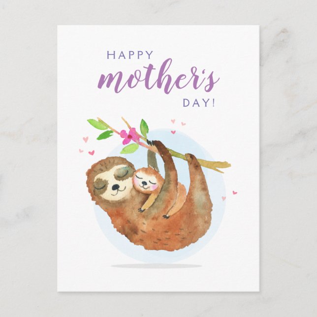 Cute Sloth Mom Baby Happy Mother's Day card (Front)