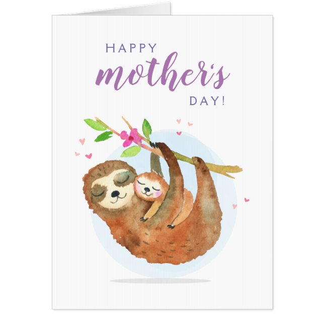 Cute Sloth Mom Baby Happy Mother's Day card (Front)