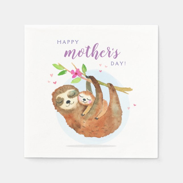 Cute Sloth Mom Baby Happy Mother's Day card Napkins (Front)