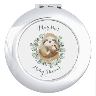 Cute Sloth Mommy Botanical Leafy Baby Shower Compact Mirror
