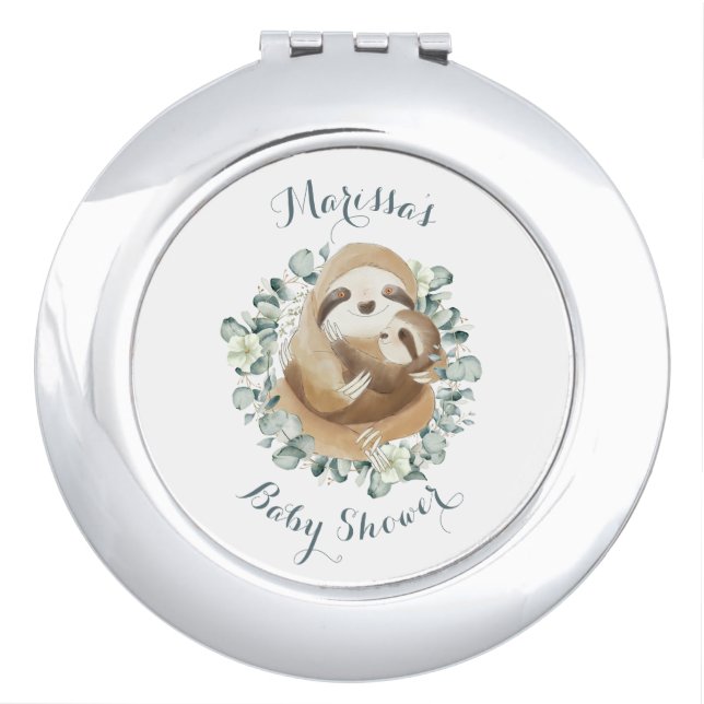 Cute Sloth Mommy Botanical Leafy Baby Shower Compact Mirror (Front)