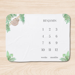 Cute Sloth Name Milestone Baby Blanket