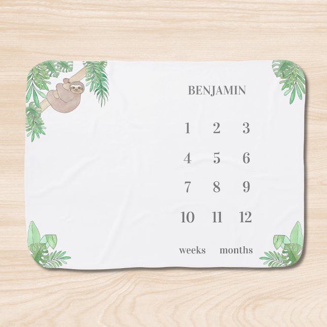 Cute Sloth Name Milestone Baby Blanket (Creator Uploaded)