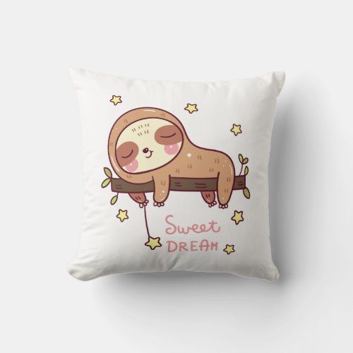 Cute Sloth Name Sweet Dreams Sleepy Throw Pillow