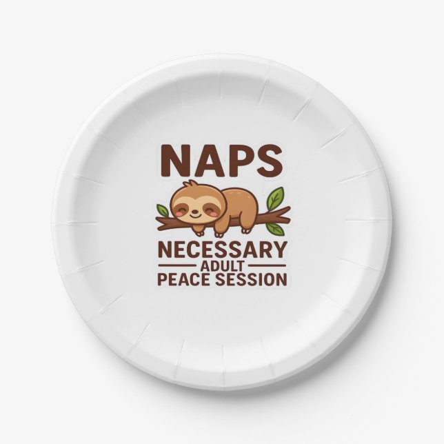 Cute Sloth Naps – Necessary Adult Peace Session Cl Paper Plates (Front)