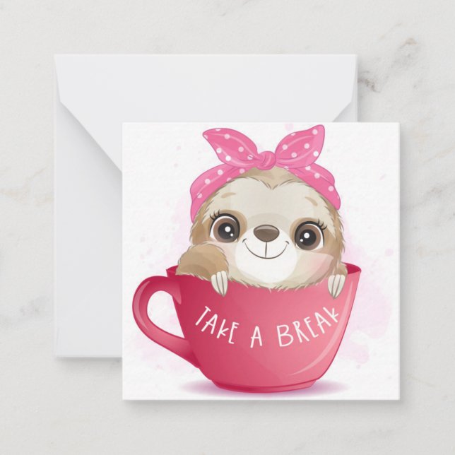Cute Sloth Note Card (Front)