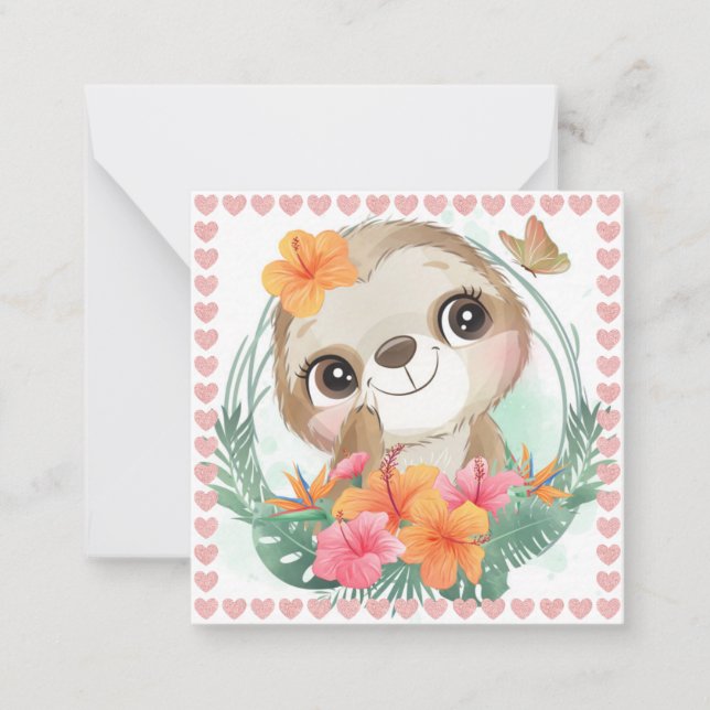 Cute Sloth Note Card (Front)