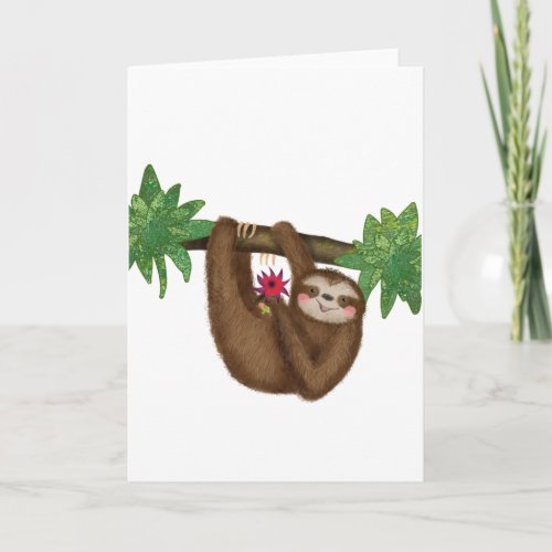 Cute sloth on a branch blank card