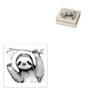 Cute Sloth on a Branch Rubber Stamp
