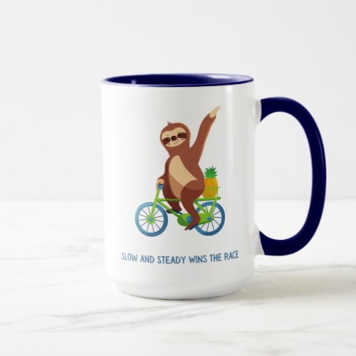 Cute sloth on a bycicle slow  steady wins the rac mug