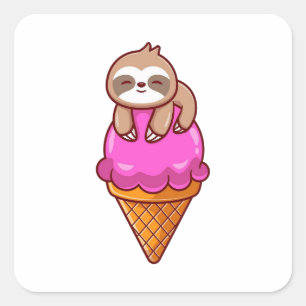 Cute Sloth On Ice Cream Cone Square Sticker