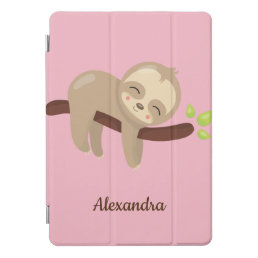 Cute Sloth on Tree Animal Kawaii Illustration Pink iPad Pro Cover