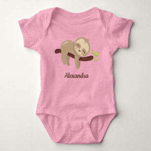 Cute Sloth on Tree Kawaii Animal Illustration Baby Bodysuit