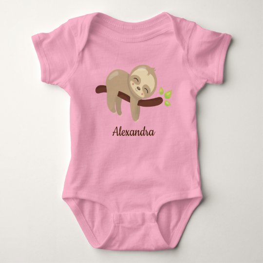 Cute Sloth on Tree Kawaii Animal Illustration Baby Bodysuit | Zazzle.com