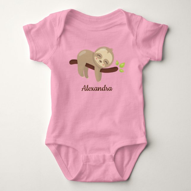 Cute Sloth on Tree Kawaii Animal Illustration Baby Bodysuit (Front)