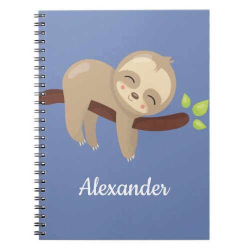 Cute Sloth On Tree on Blue Notebook