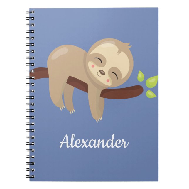 Cute Sloth On Tree on Blue Notebook (Front)