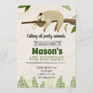 Cute sloth party invitation