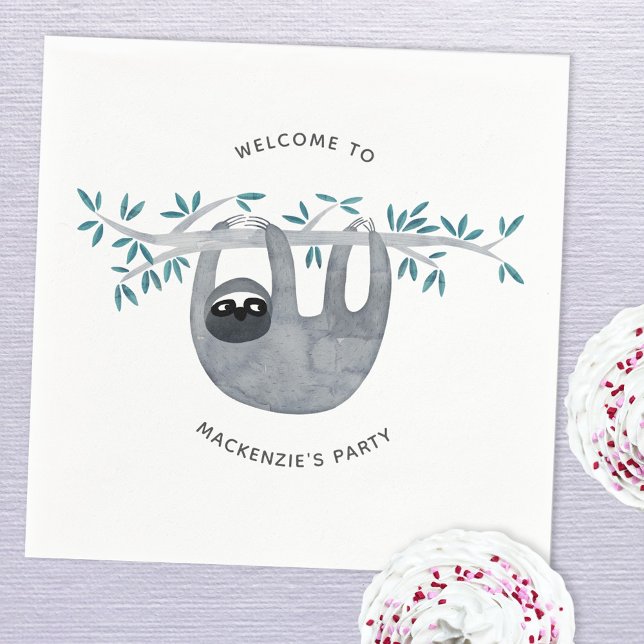 Cute Sloth Party Napkins (Cute sloth party personalized paper napkin)