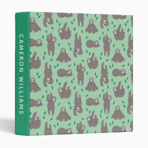 Cute Sloth Pattern Add Your Name 3 Ring Binder