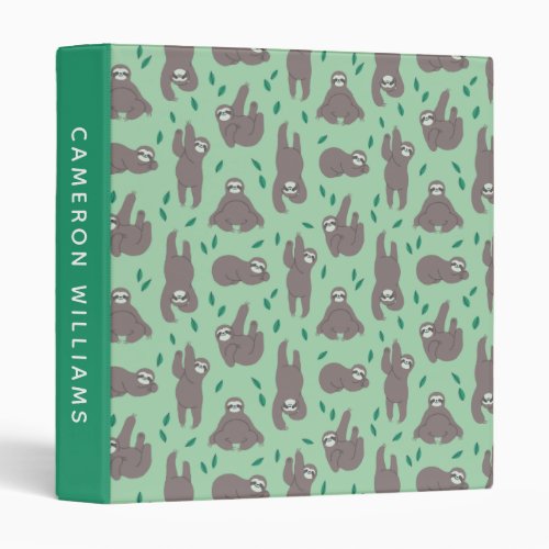 Cute Sloth Pattern  Add Your Name 3 Ring Binder