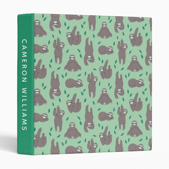 Cute Sloth Pattern | Add Your Name 3 Ring Binder (Front/Spine)