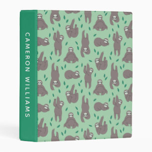 Cute Sloth Pattern Add Your Name Mini Binder