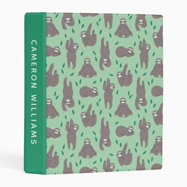 Cute Sloth Pattern | Add Your Name Mini Binder (Front/Spine)