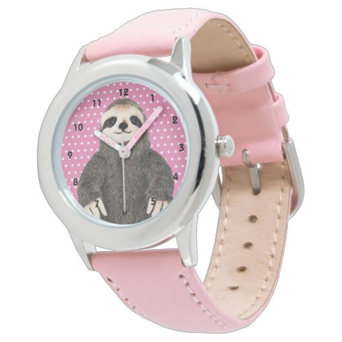 Cute Sloth Pattern Animal Kids Pink  Watch