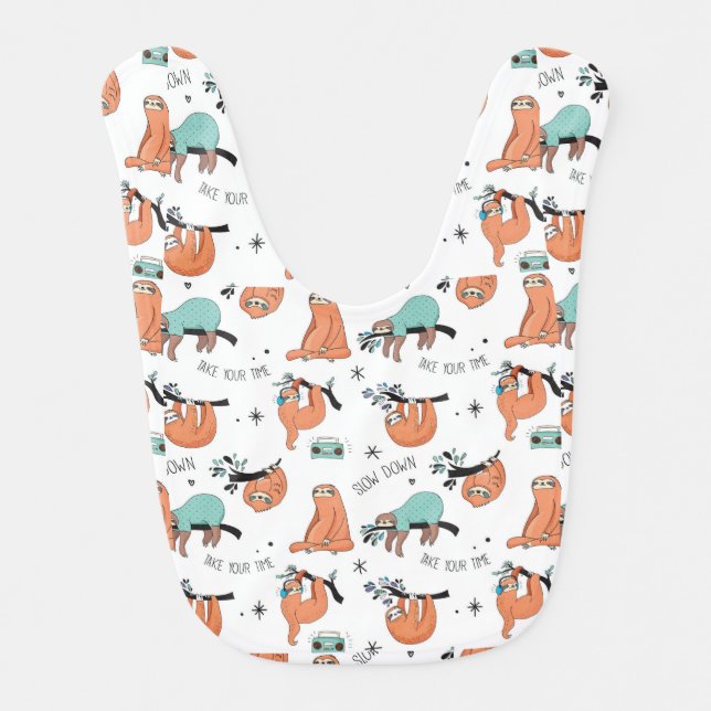 Cute Sloth Pattern Baby Bib (Front)
