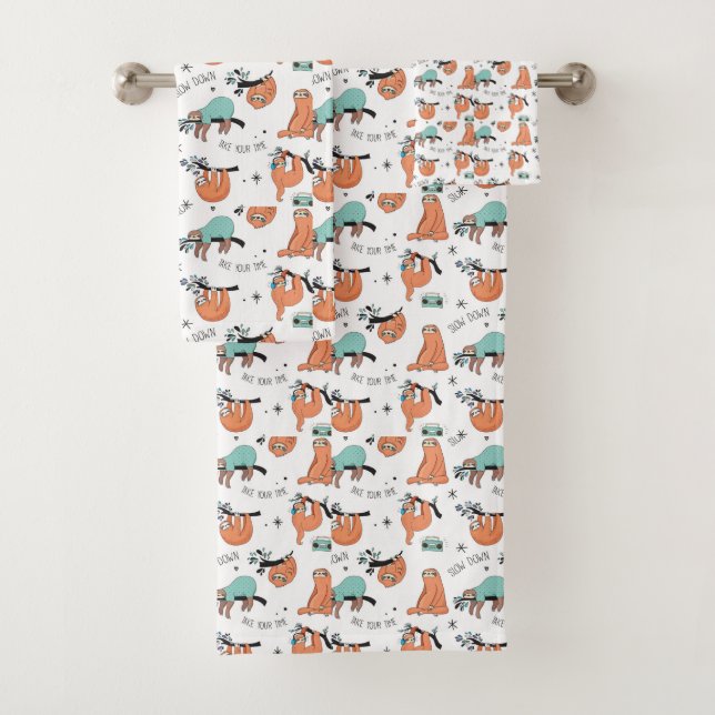 Cute Sloth Pattern Bath Towel Set (Insitu)