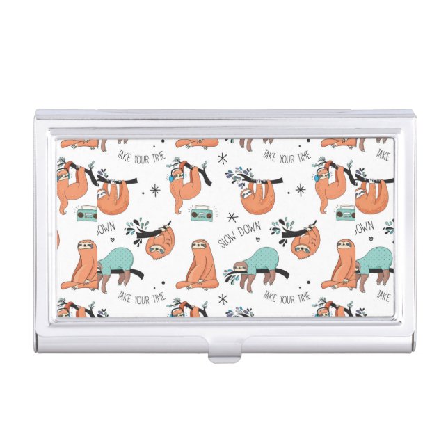 Cute Sloth Pattern Business Card Holder (Front)