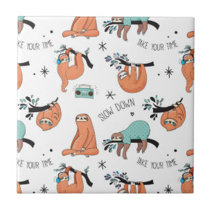 Cute Sloth Pattern Ceramic Tile