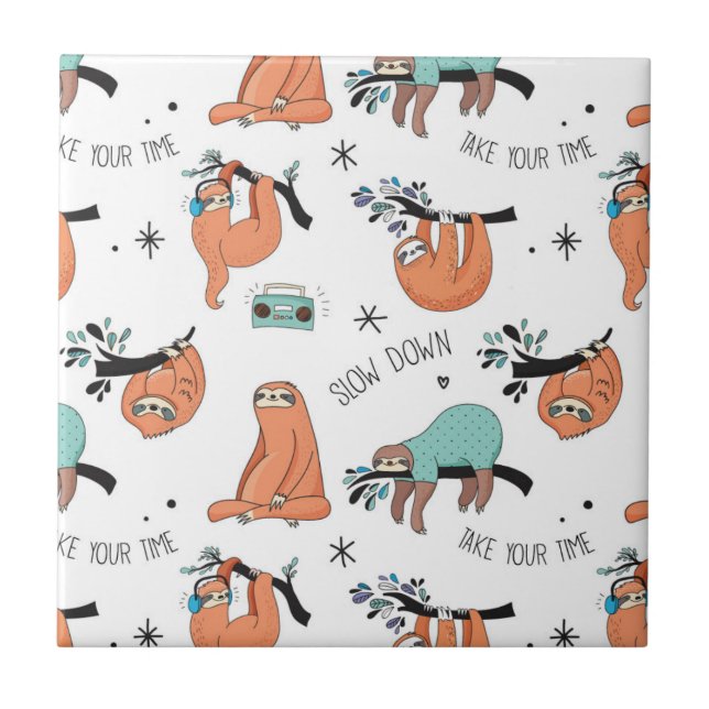 Cute Sloth Pattern Ceramic Tile (Front)