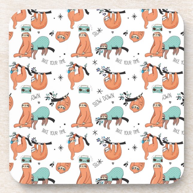 Cute Sloth Pattern Drink Coaster (Front)