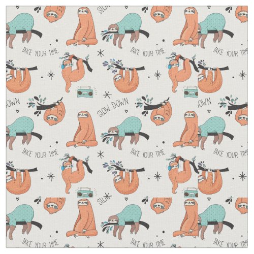 Cute Sloth Pattern Fabric