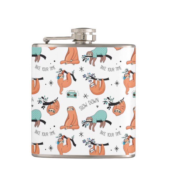 Cute Sloth Pattern Hip Flask (Front)