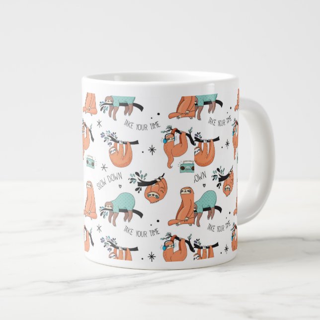 Cute Sloth Pattern Large Coffee Mug (Front Right)