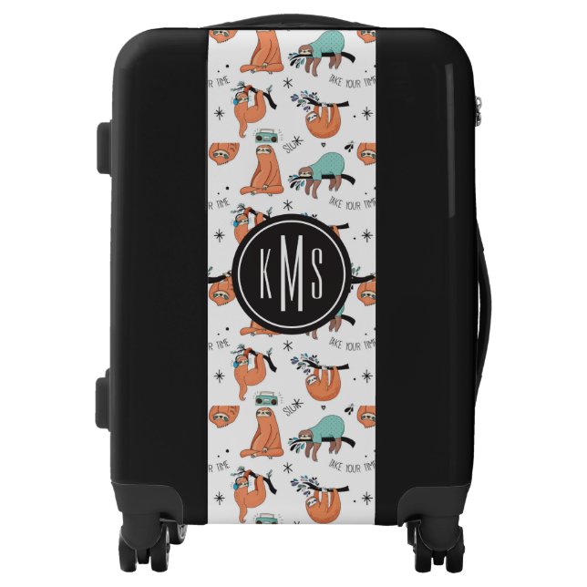 Cute Sloth Pattern | Monogram Luggage (Front)